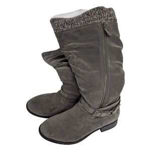 4B Grey Oilside Sweater Knee High Slouch Boots Womens 11W Wide Grey Faux Suede